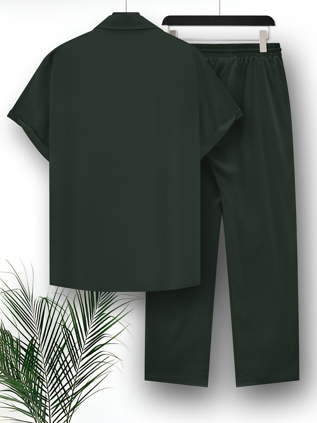 Top and Pants Set - Casual - Polyester, Short Sleeve, Solid Color - Perfect for Casual Wear