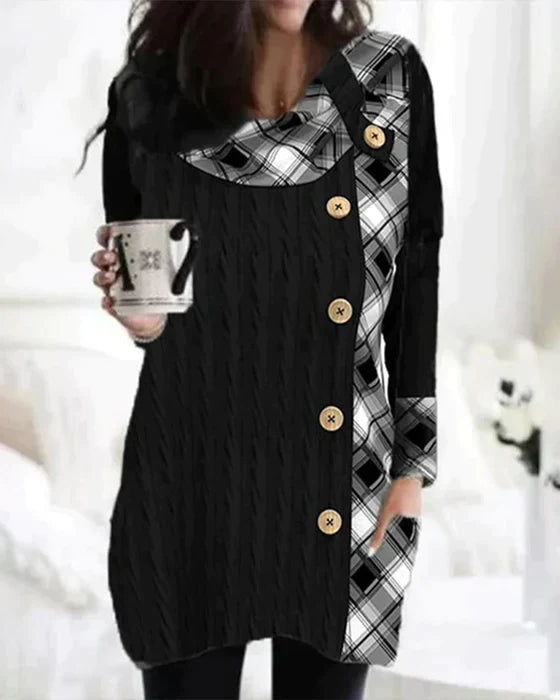 Wendy - Checked patchwork dress with buttons