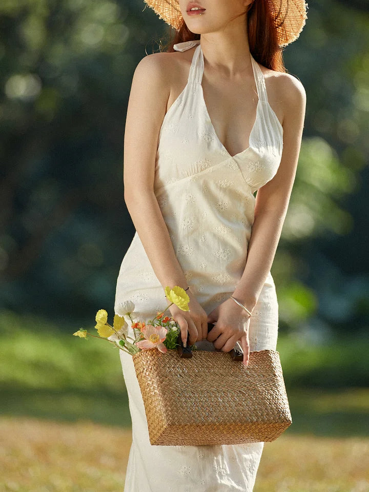 Antonia - White midi dress with crochet lace