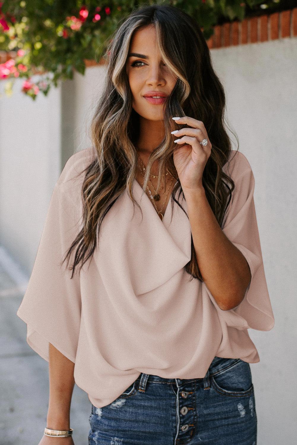 Manushi | Women's Short Sleeve Draped Blouse - Comfortable & Trendy