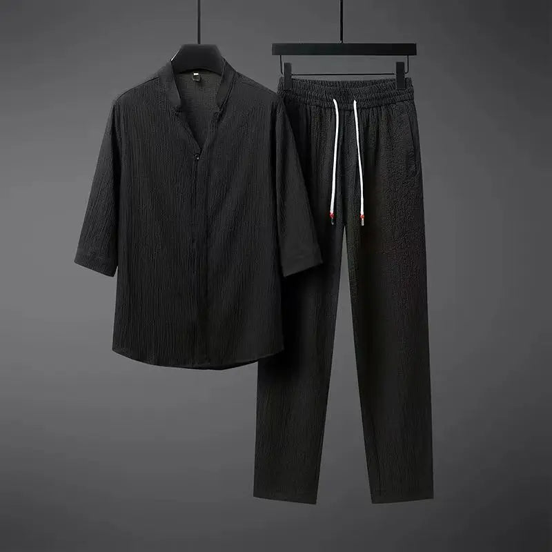 Vintage Linen Tracksuit Men's 2-Piece Set Classic Comfort with a Modern Twist