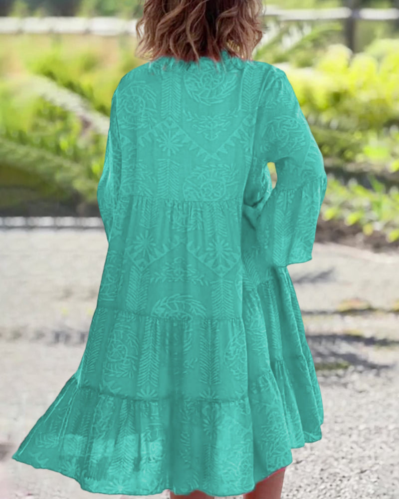 Stylish V-Neck Dress for Women with Flared Sleeves - Sorynea