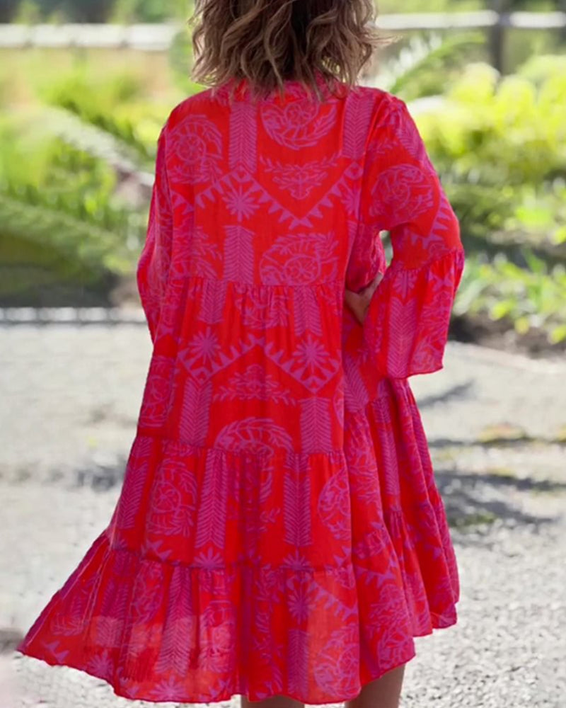 Stylish V-Neck Dress for Women with Flared Sleeves - Sorynea