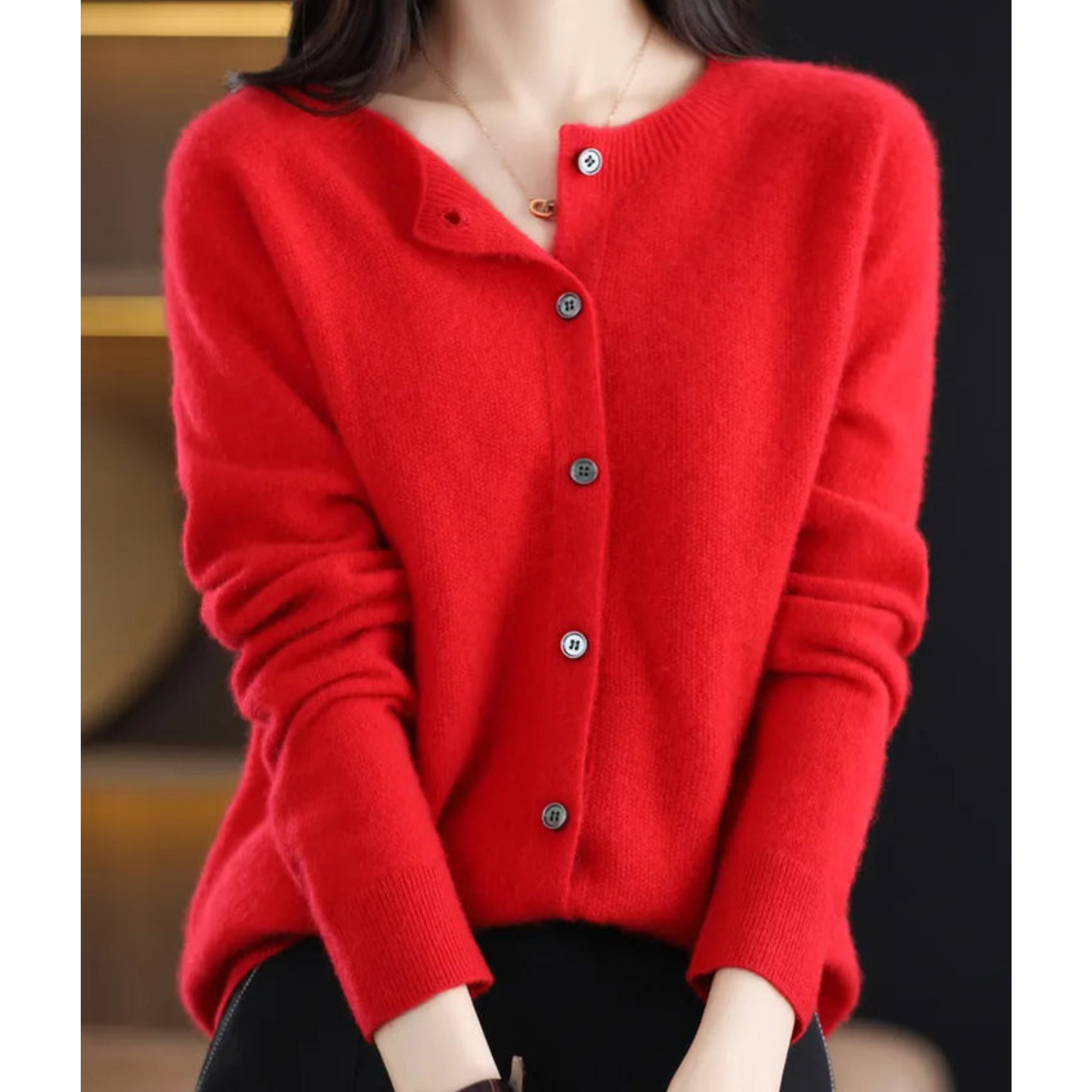 Pure Merino Wool Women's O-neck Cardigan Cashmere Sweater