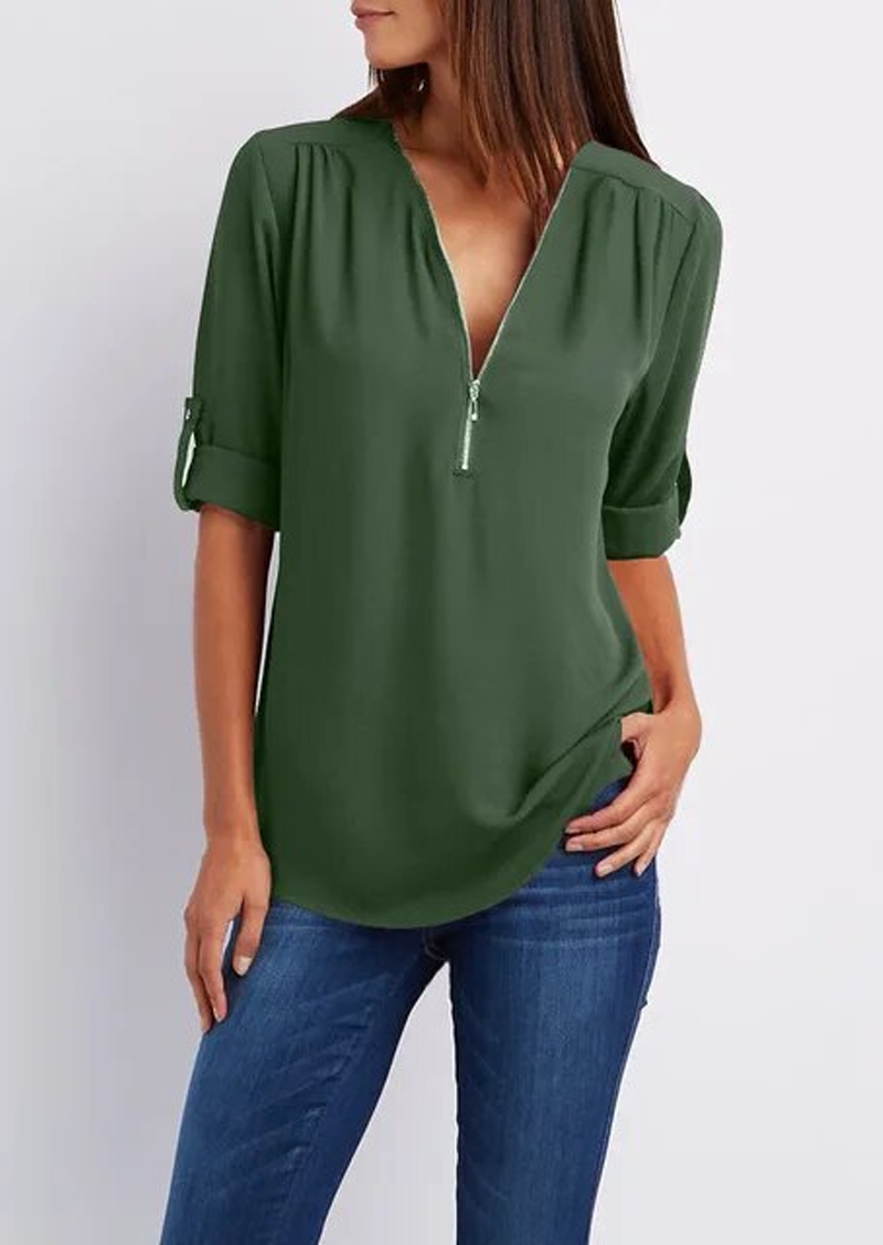Danijela | V-Neck Blouse - Zip-Up Women's Style