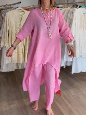 Small - Plain linen leisure suit for women