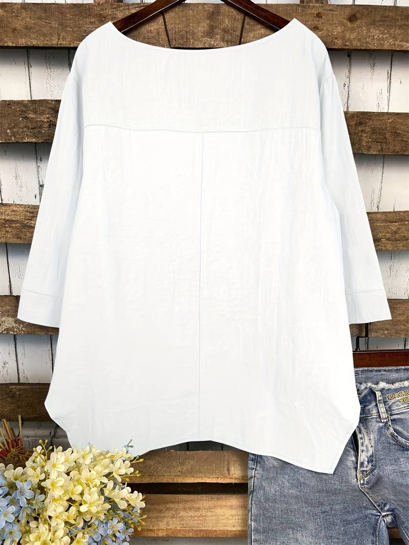 Ashley – casual blouse with round neckline for spring