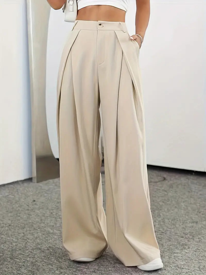 Frances - Plain Colored High Waist Pleated Trousers