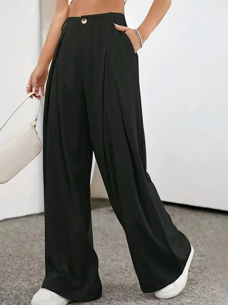 Frances - Plain Colored High Waist Pleated Trousers