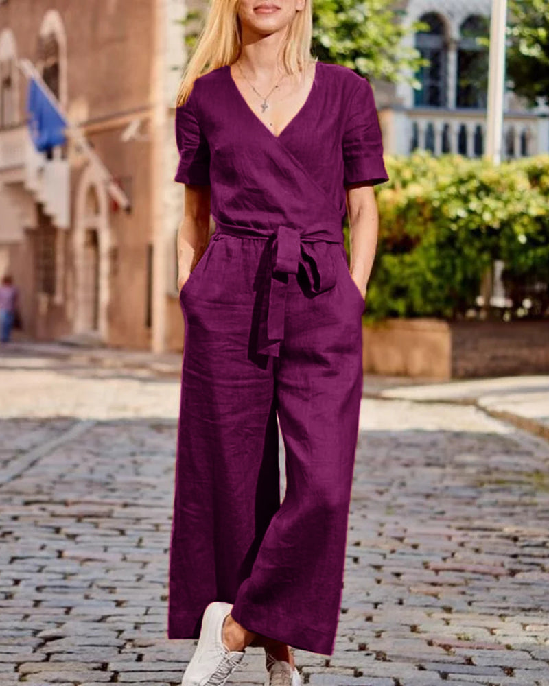 Linn - Belted Jumpsuit with Short Sleeves