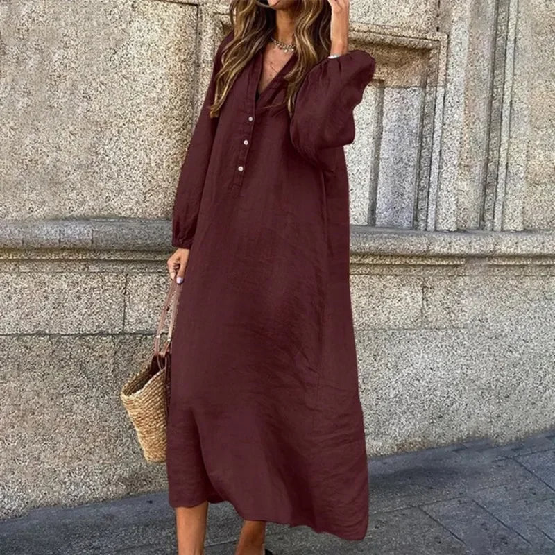 Altaira – Maxi dress made of cotton linen with long sleeves