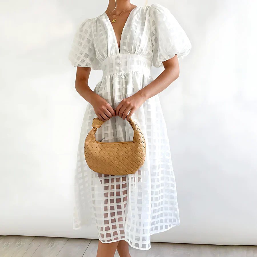 Cindy | Puff Sleeve Midi Dress