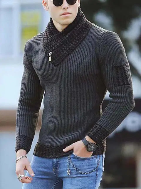 Lars Casual Sweater - Vintage Wool Sweater with High Collar