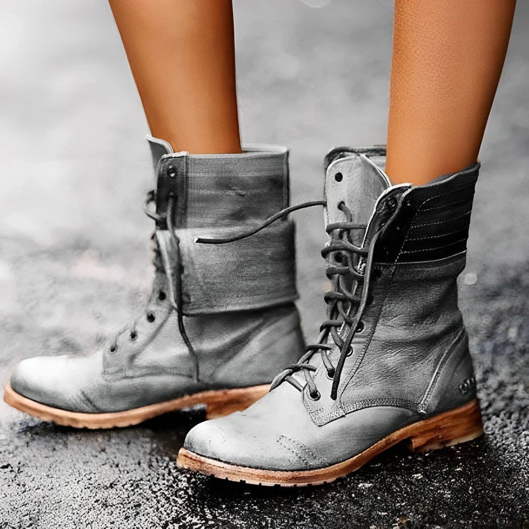 Retro Vintage Leather Lace-Up Boots for Women