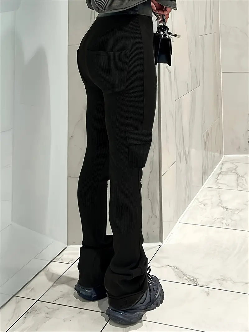 Paulina - Casual high waist ribbed trousers