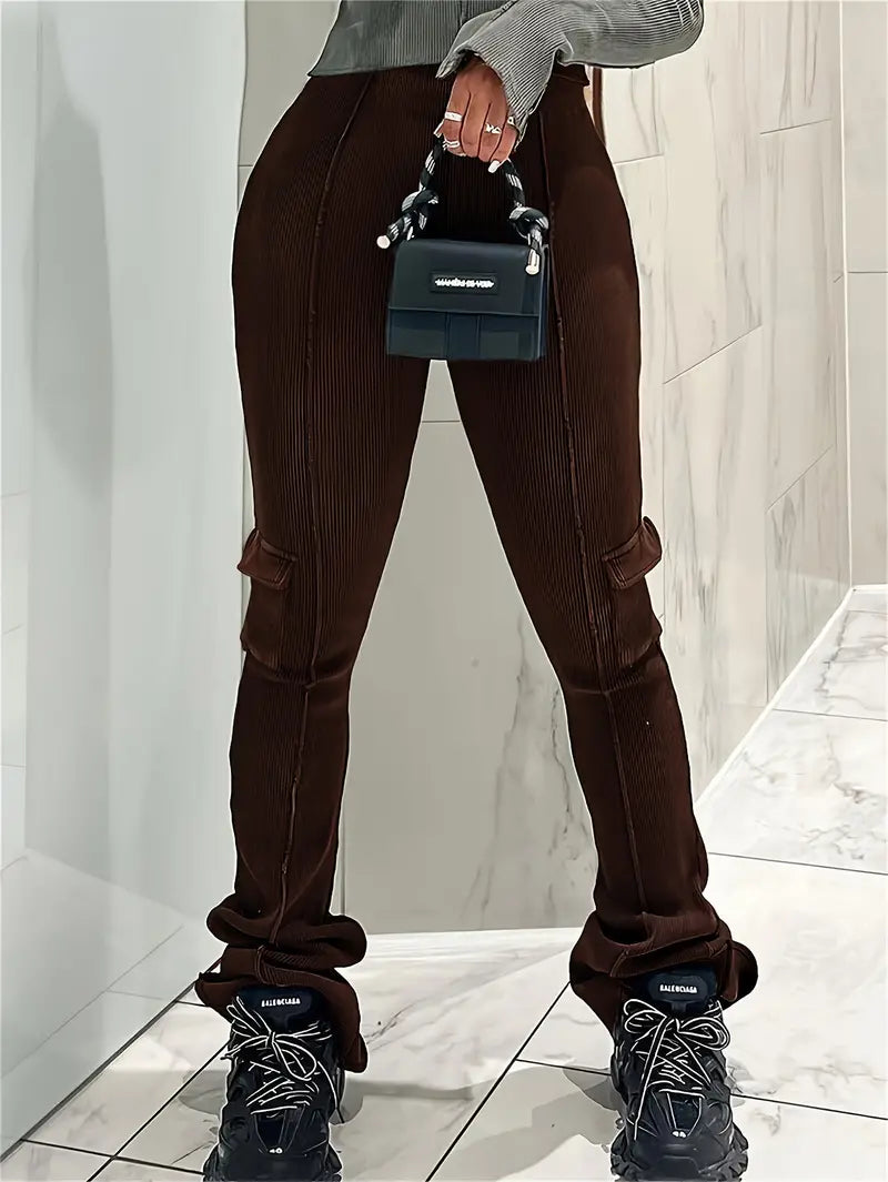 Paulina - Casual high waist ribbed trousers