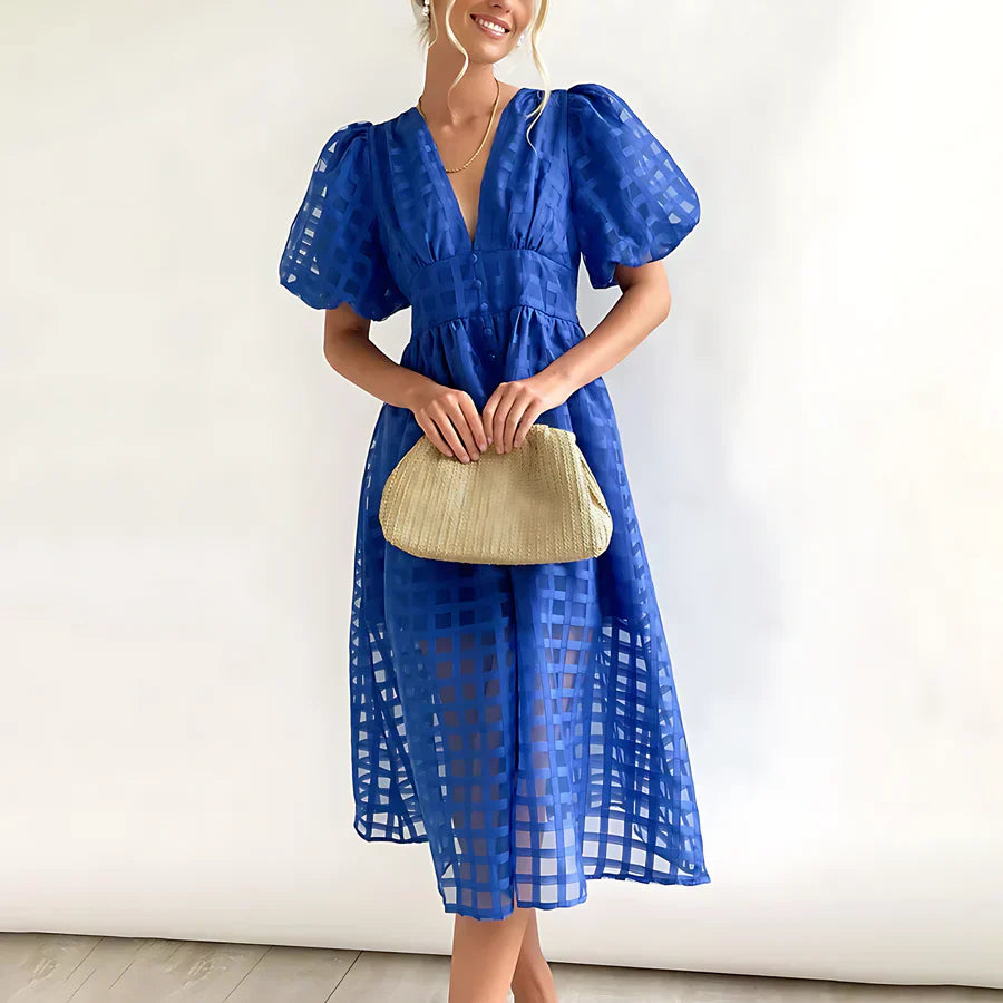 Cindy | Puff Sleeve Midi Dress