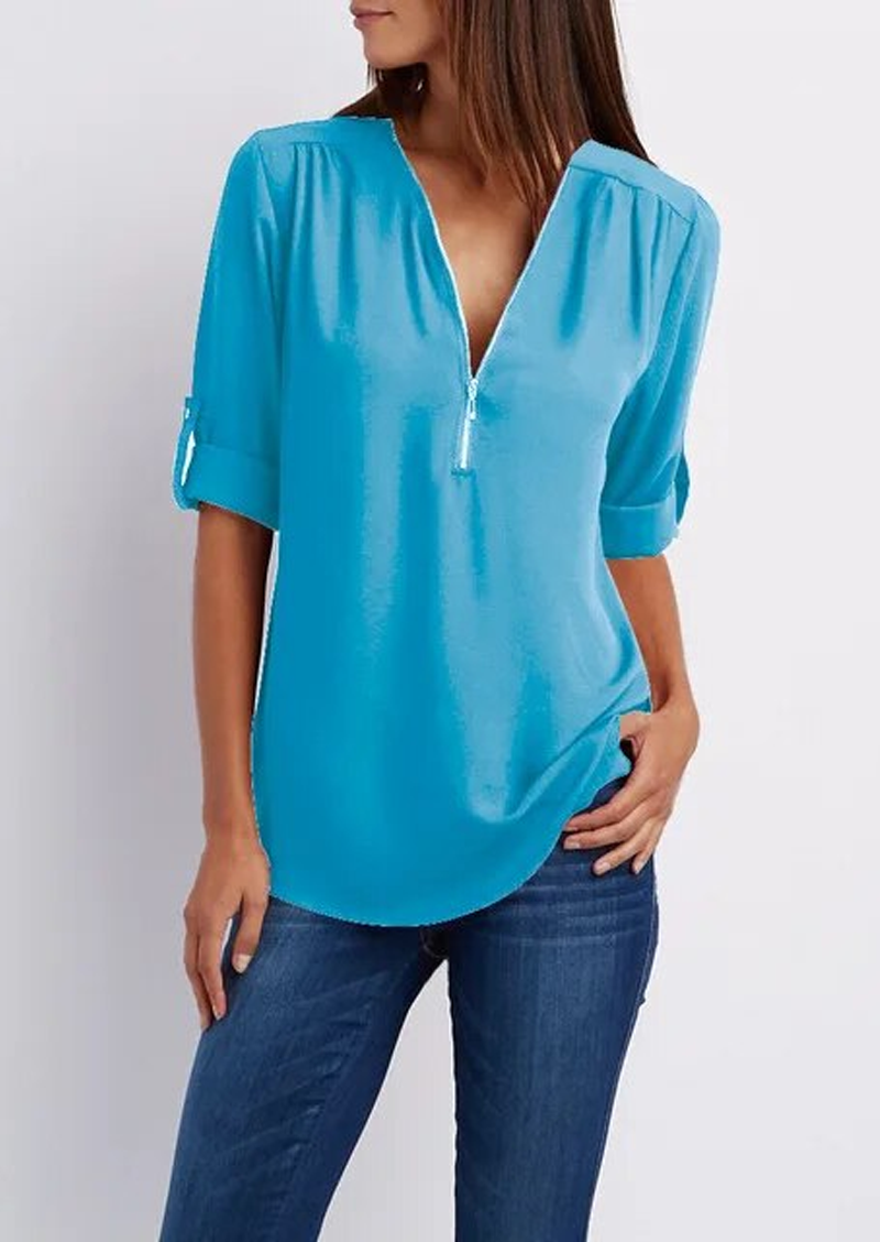 Danijela | V-Neck Blouse - Zip-Up Women's Style
