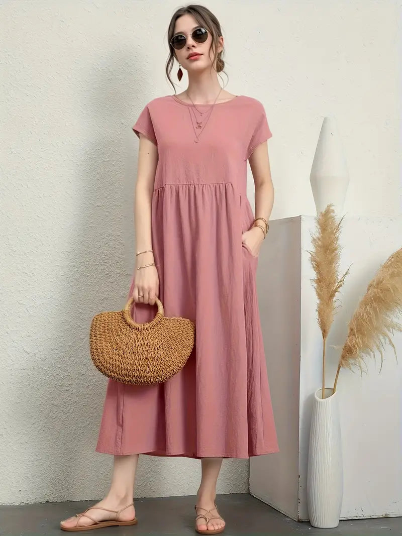Lily – casual short-sleeve summer dress with round neckline and waist