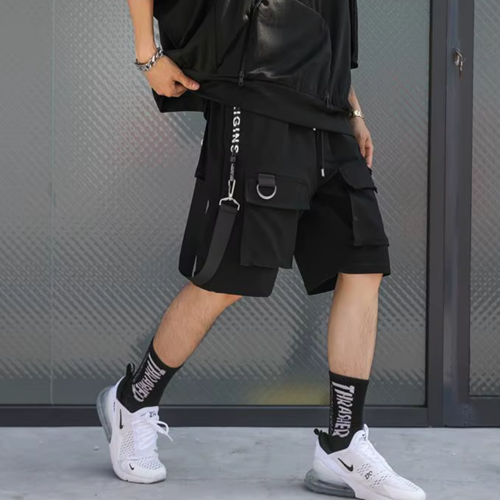 Ethord - Black Cargo Shorts with Practical Details