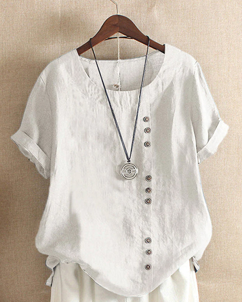 Short Sleeve Blouse with Round Neck for Spring 2025 – Nora