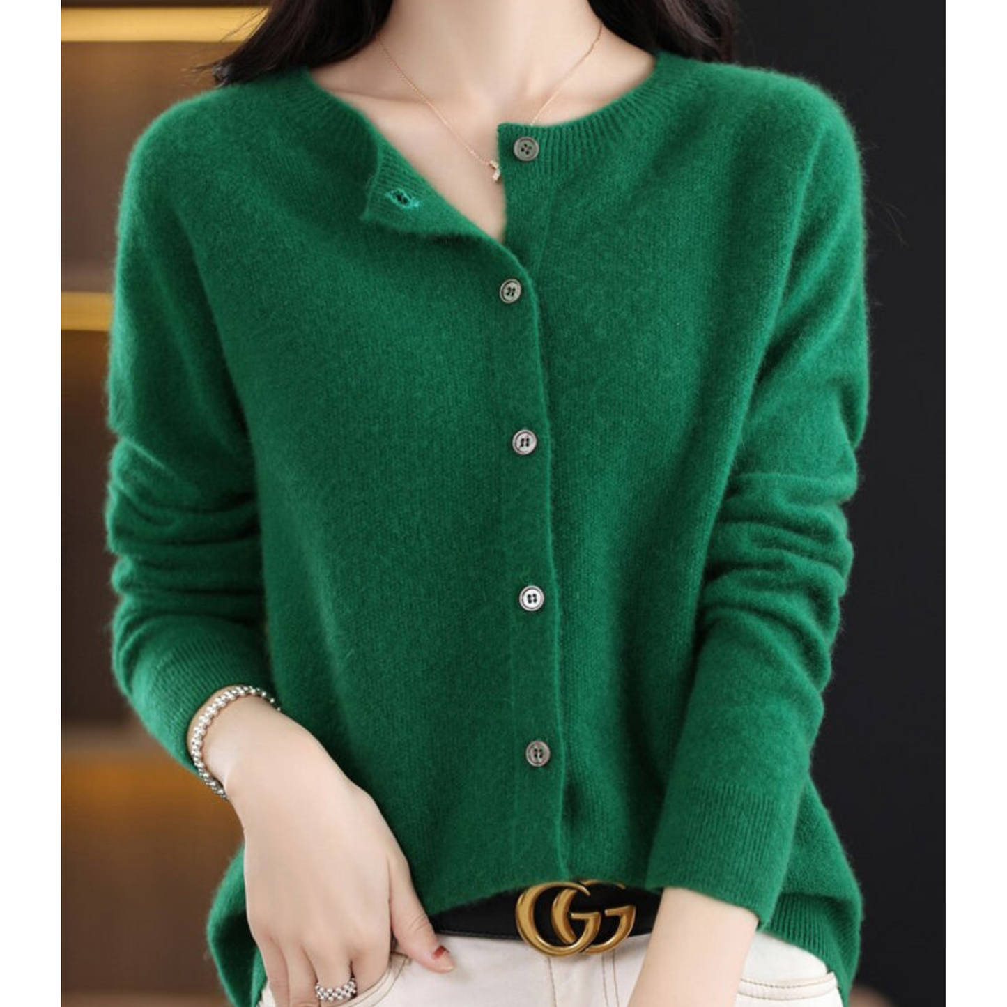 Pure Merino Wool Women's O-neck Cardigan Cashmere Sweater