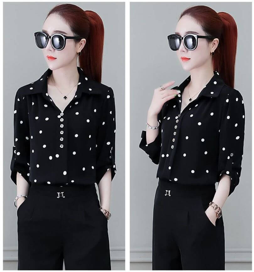 Stylish Women's Chiffon Blouse with Buttons & Turn-down Collar – Fenya