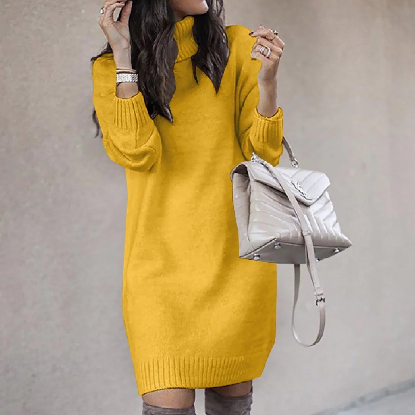 Rebecca - Knee-length knitted dress with turtleneck