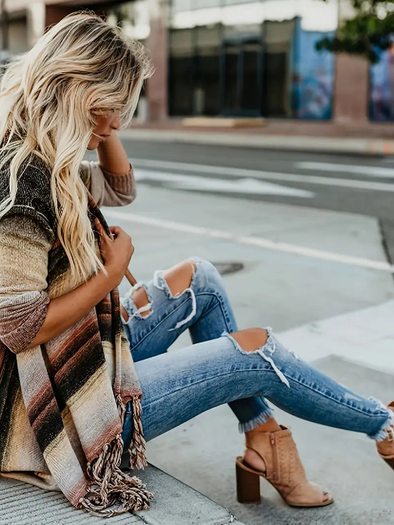 Helena - Chic striped poncho vest