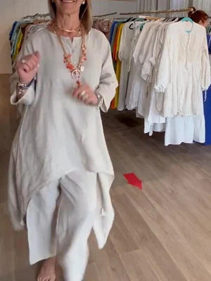 Small - Plain linen leisure suit for women