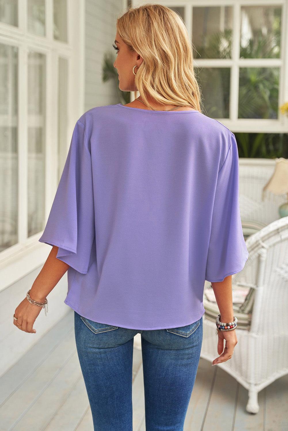 Manushi | Women's Short Sleeve Draped Blouse - Comfortable & Trendy