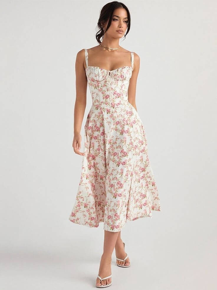 Gretchen - Lace-Up Corset Midi Dress