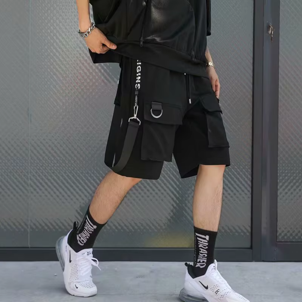 Ethord - Black Cargo Shorts with Practical Details