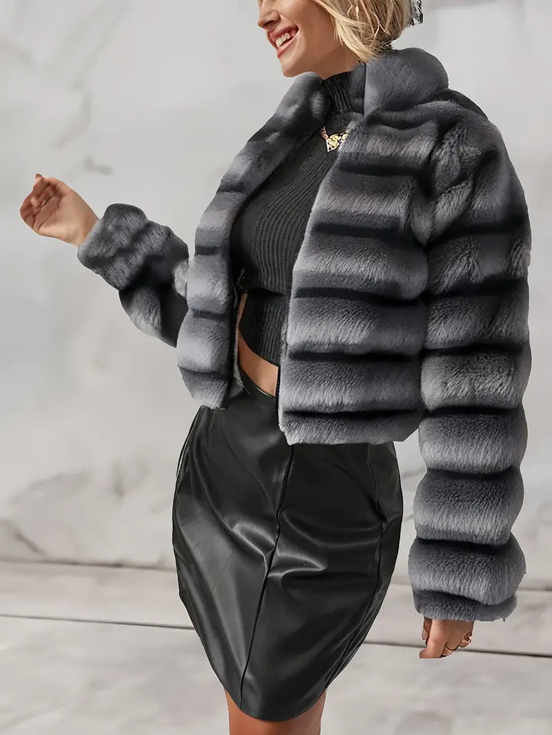 Olive - Fluffy faux fur coat with zipper