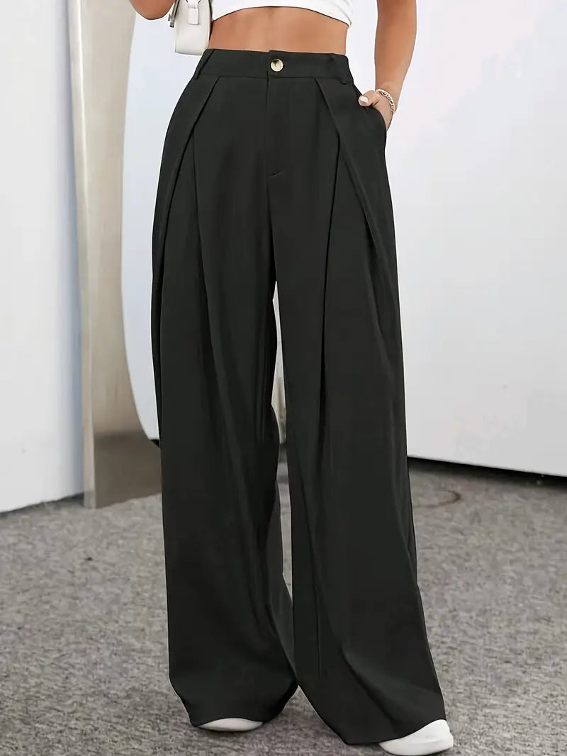Frances - Plain Colored High Waist Pleated Trousers