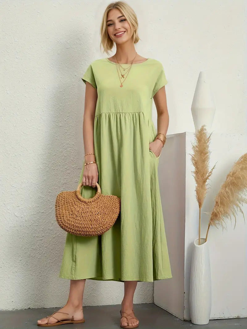 Lily – casual short-sleeve summer dress with round neckline and waist