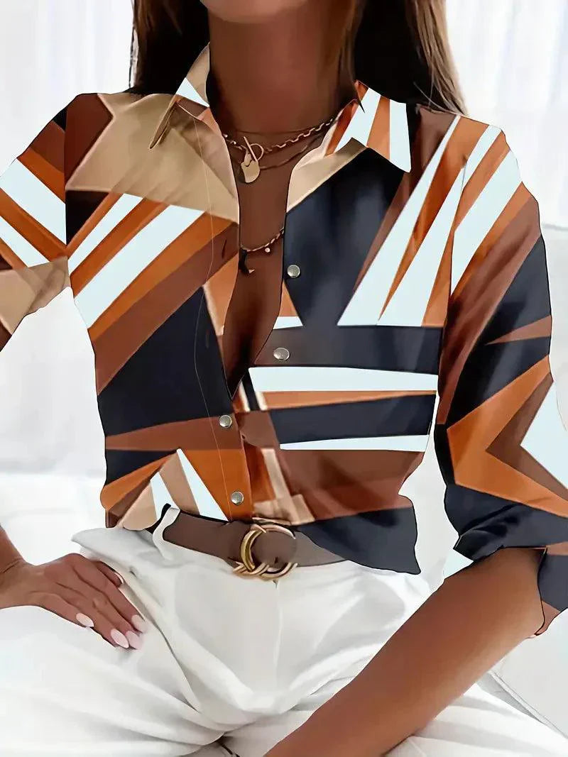 Trendy women's blouse with abstract pattern and button placket – Marlene