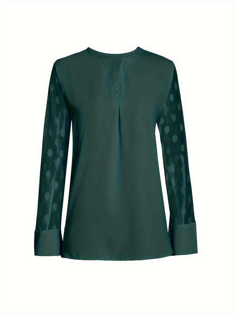 Samantha – Elegant long-sleeve top with pleated neckline