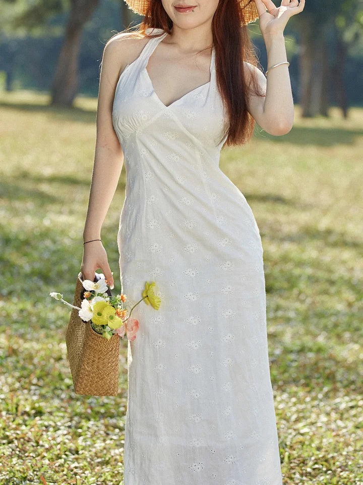 Antonia - White midi dress with crochet lace