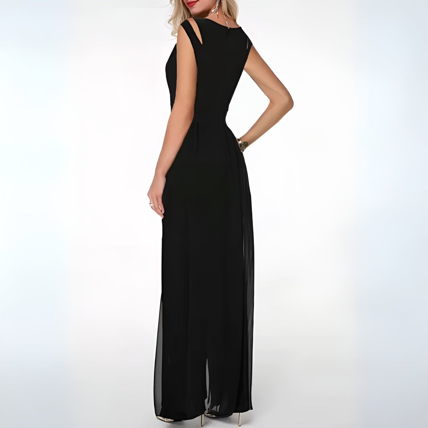 Women's Evening Jumpsuit with Chiffon Skirt and Cut-Out – Elegant Jumpsuit for Festive Occasions & Events
