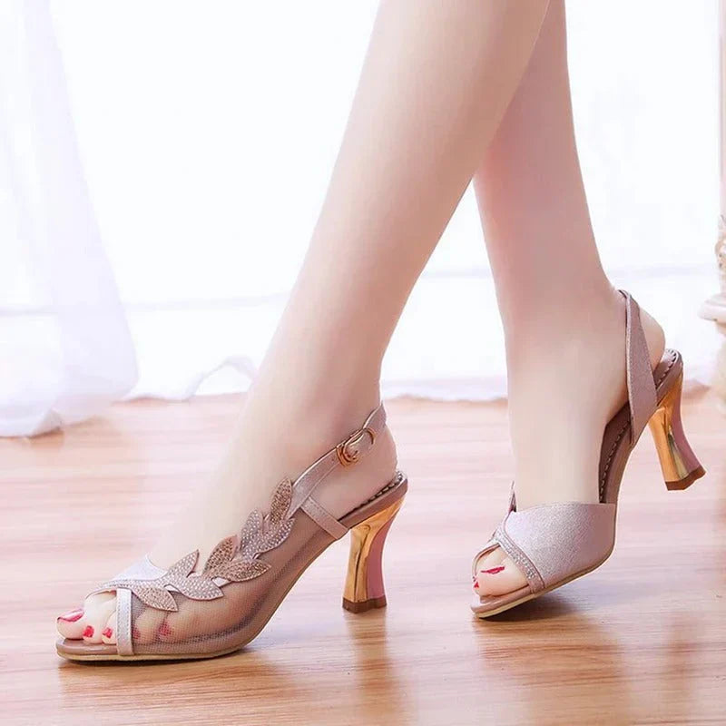 Elizabeth - Rhinestone Bow High Heel Buckle Fish Mouth Sandals