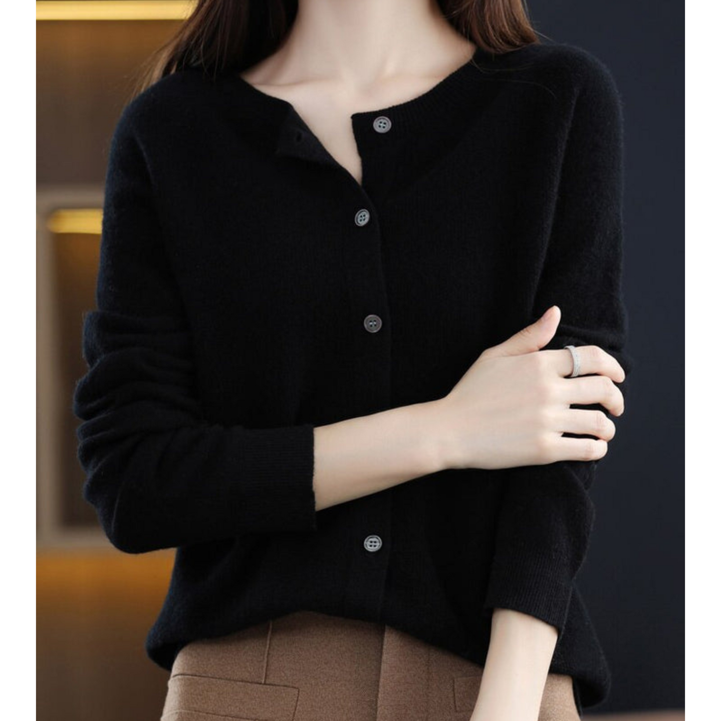 Pure Merino Wool Women's O-neck Cardigan Cashmere Sweater