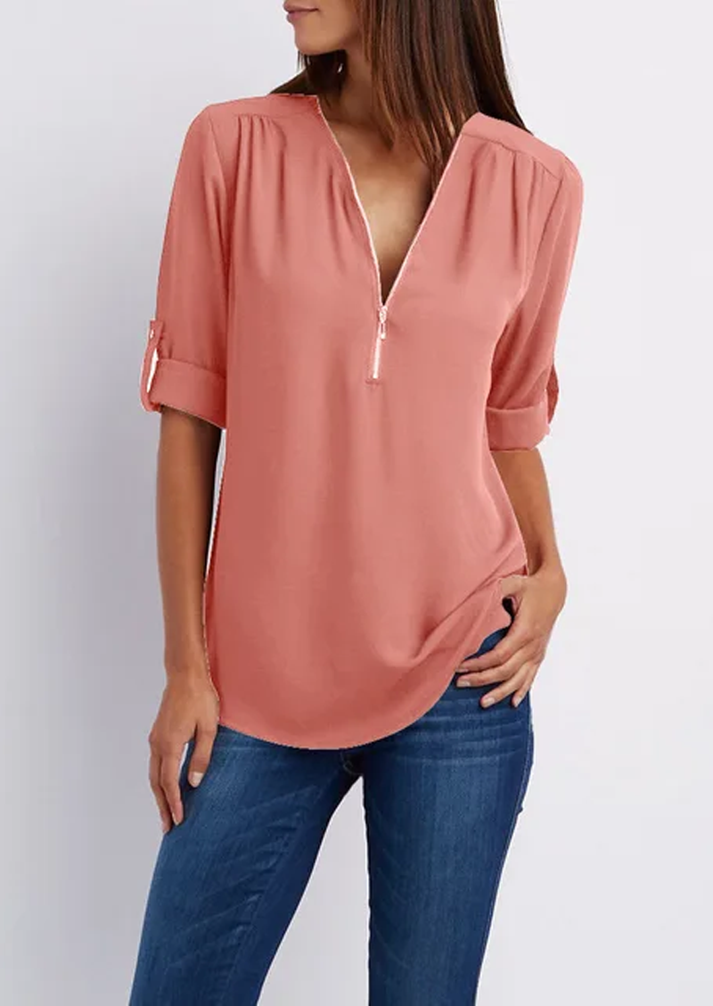 Danijela | V-Neck Blouse - Zip-Up Women's Style