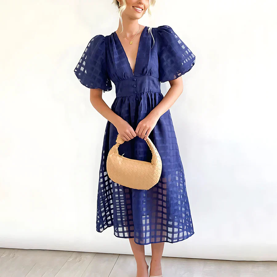 Cindy | Puff Sleeve Midi Dress