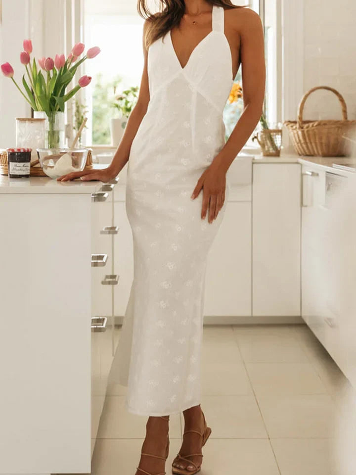 Antonia - White midi dress with crochet lace