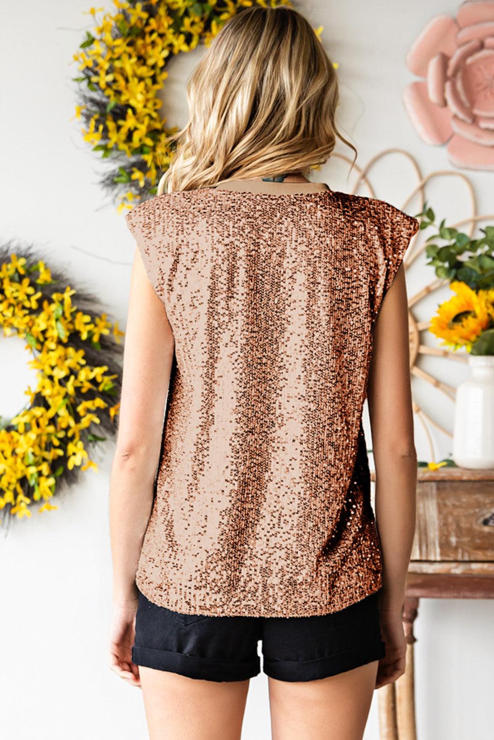 Zoya | Women's Sequin Capped Sleeve Tank Top - Stylish & Shiny
