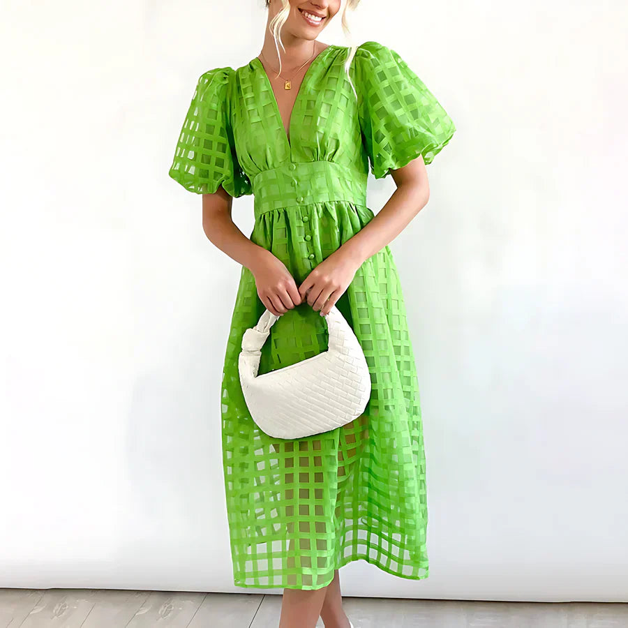 Cindy | Puff Sleeve Midi Dress
