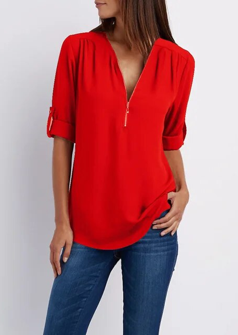 Danijela | V-Neck Blouse - Zip-Up Women's Style