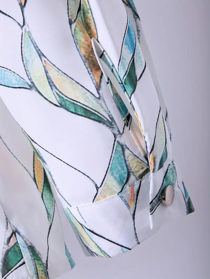 Trendy women's blouse with abstract pattern and button placket – Marlene