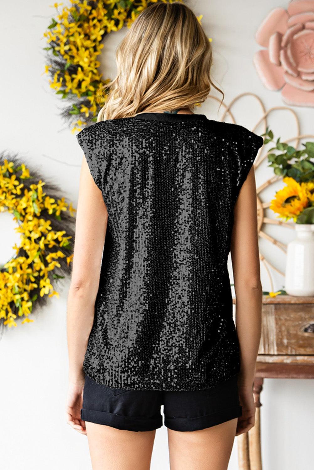 Zoya | Women's Sequin Capped Sleeve Tank Top - Stylish & Shiny